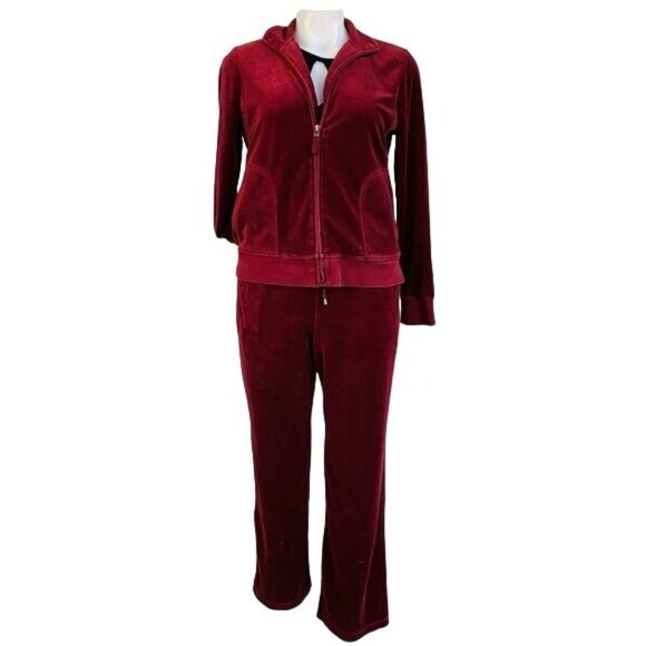 Vintage Charter Club Velour Jogger Set Maroon Track Suit Size S - Picture 1 of 16